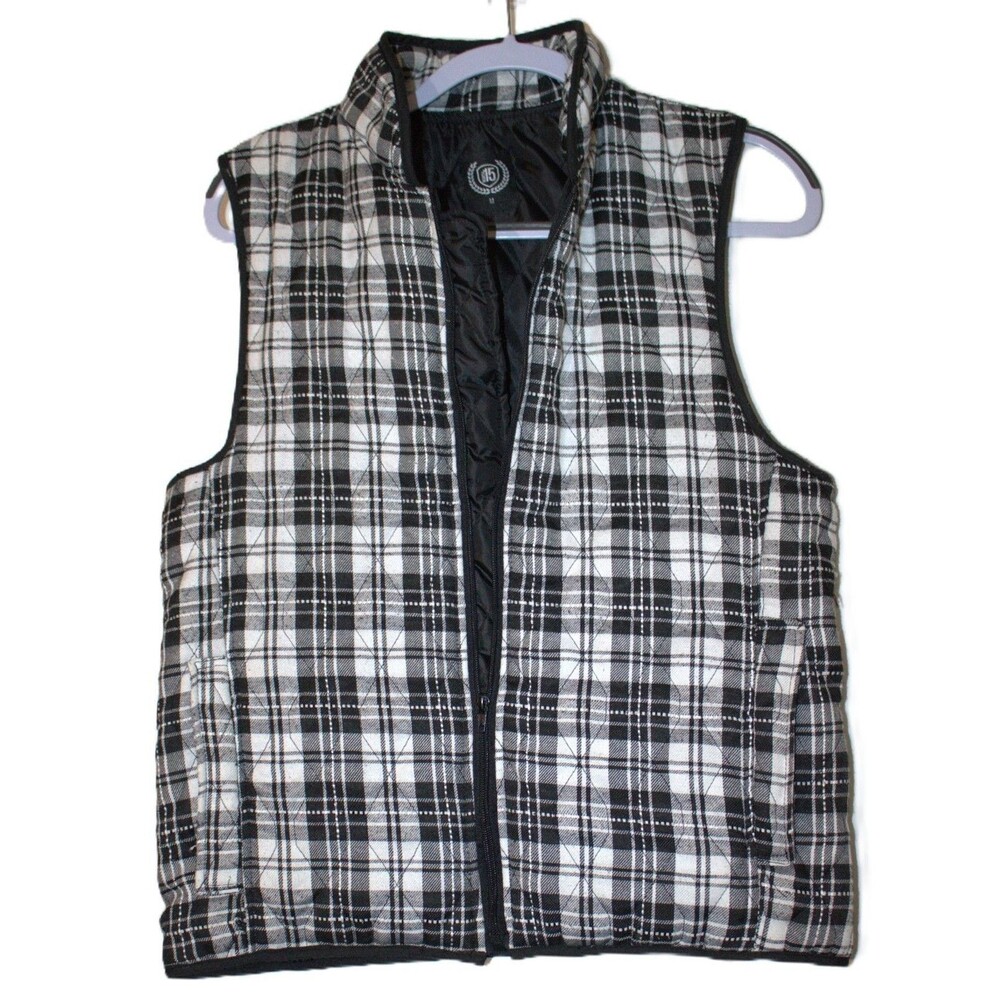North 15 Women's Quilted Plaid Puffer‎ Vest Black/White Size M